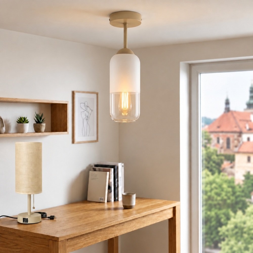 BRILAGI - LED Lampada da soffitto a montaggio superficiale RETRO GLASS 1xE27/60W/230V ø 14 cm beige/bianco