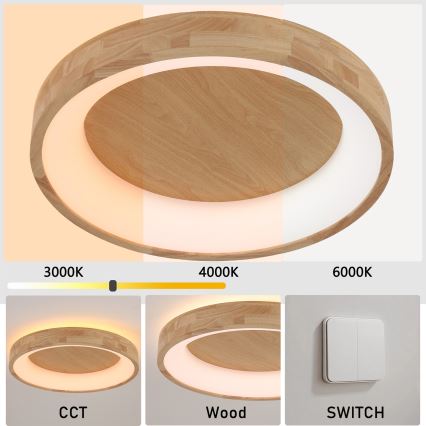 Brilagi - Plafoniera LED FALCON WOOD LED/40W/230V 3000/4000/6000K Ø 60 cm in legno