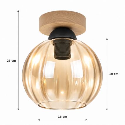 BRILAGI - Plafoniera LED RETRO GLASS 1xE27/60W/230V Ø 18 cm rovere/beige fumato