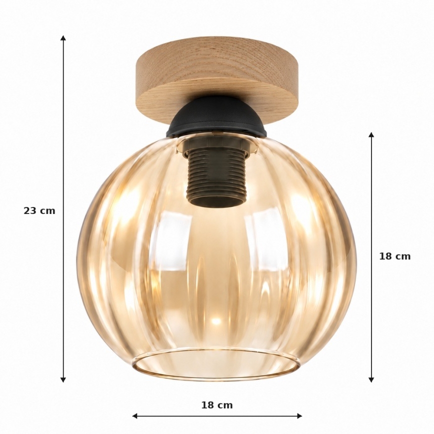 BRILAGI - Plafoniera LED RETRO GLASS 1xE27/60W/230V Ø 18 cm rovere/beige fumato