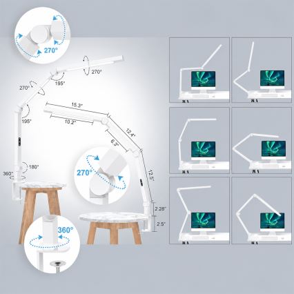 Brilagi - Lampada da tavolo flessibile dimmerabile a sfioramento VARIO LED/12W/230V 3000/4000/5000/6500K CRI 92 bianca