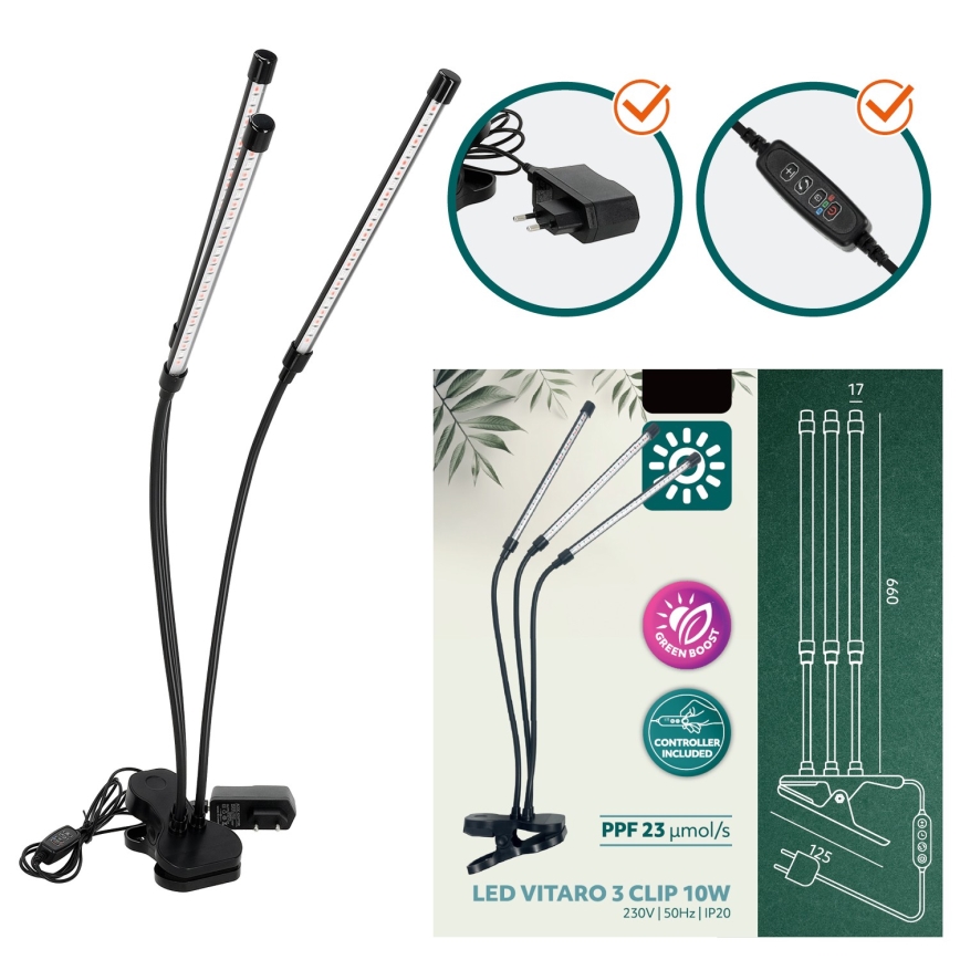 Brilagi - LED Dimmerabile flessibile lampada da tavolo con clip per la coltivazione di piante VITABLOOM 3xLED/10W/230V nero