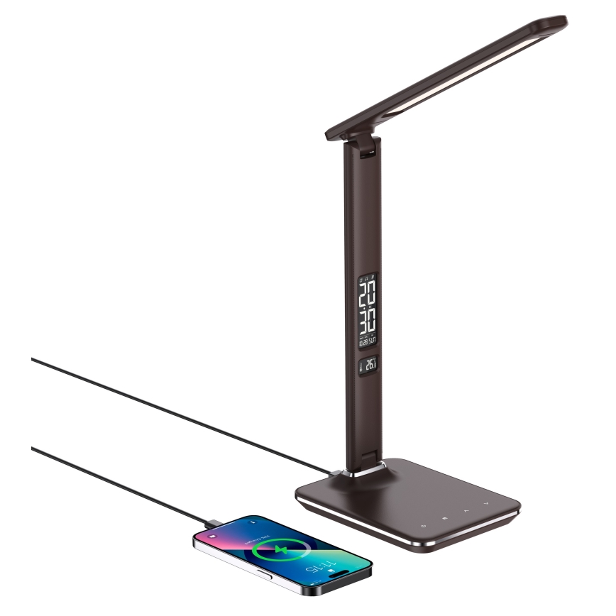 Brilagi - Lampada da tavolo LED dimmerabile con ricarica wireless Qi e USB REGINA LED/8,5W/230V marrone
