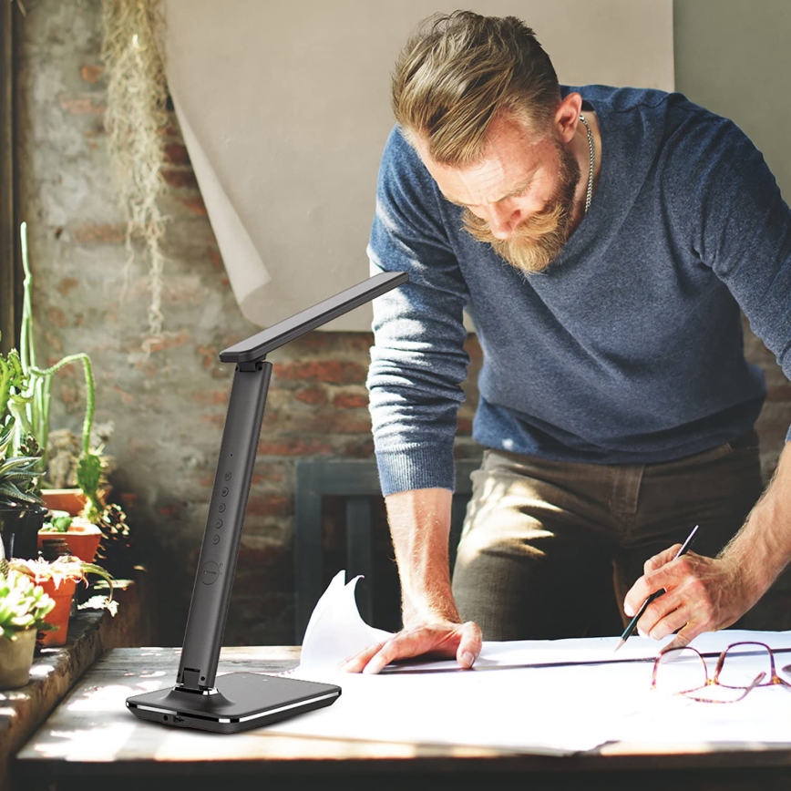 Brilagi - Lampada da tavolo dimmerabile a LED con ricarica wireless QI e USB REGINA LED/8,5W/230V nera