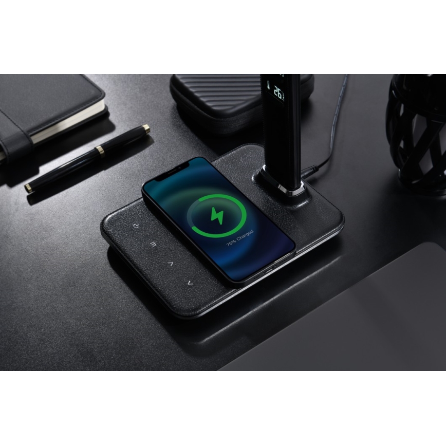 Brilagi - Lampada da tavolo dimmerabile a LED con ricarica wireless QI e USB REGINA LED/8,5W/230V nera