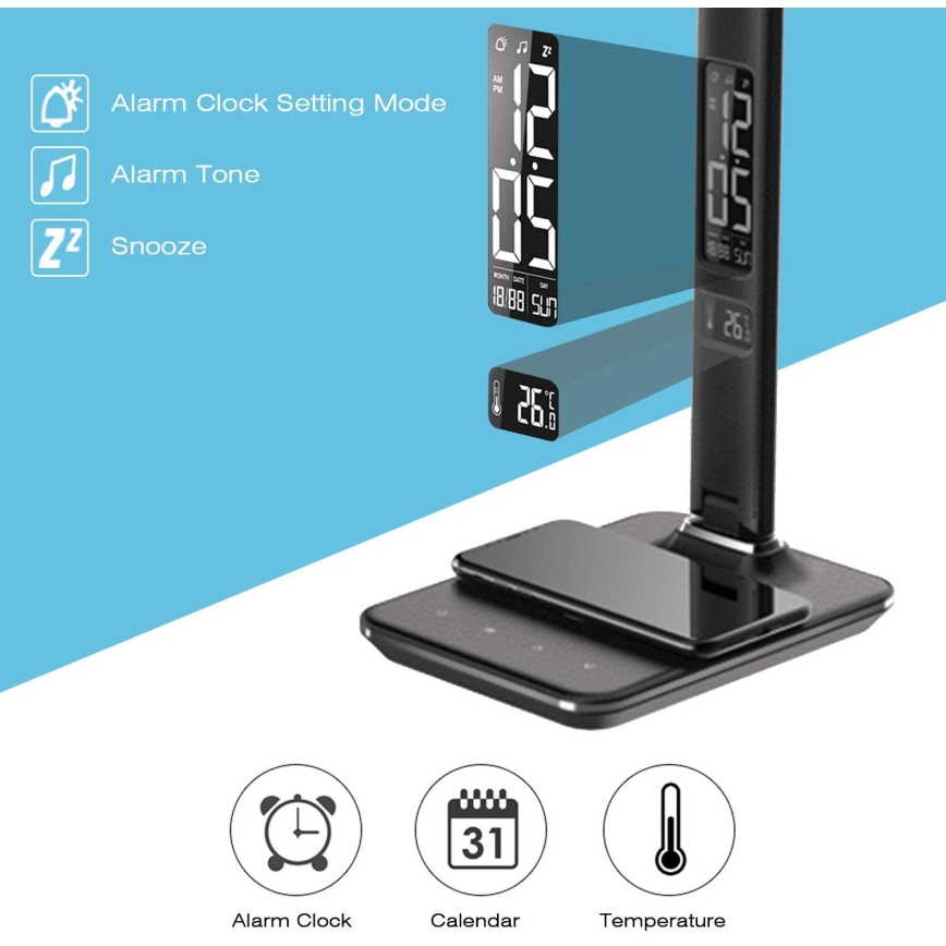 Brilagi - Lampada da tavolo dimmerabile a LED con ricarica wireless QI e USB REGINA LED/8,5W/230V nera