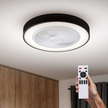 Brilagi - Plafoniera LED dimmerabile con ventilatore, 30W/230V, 3000-6500K, Ø 50 cm, nero + telecomando
