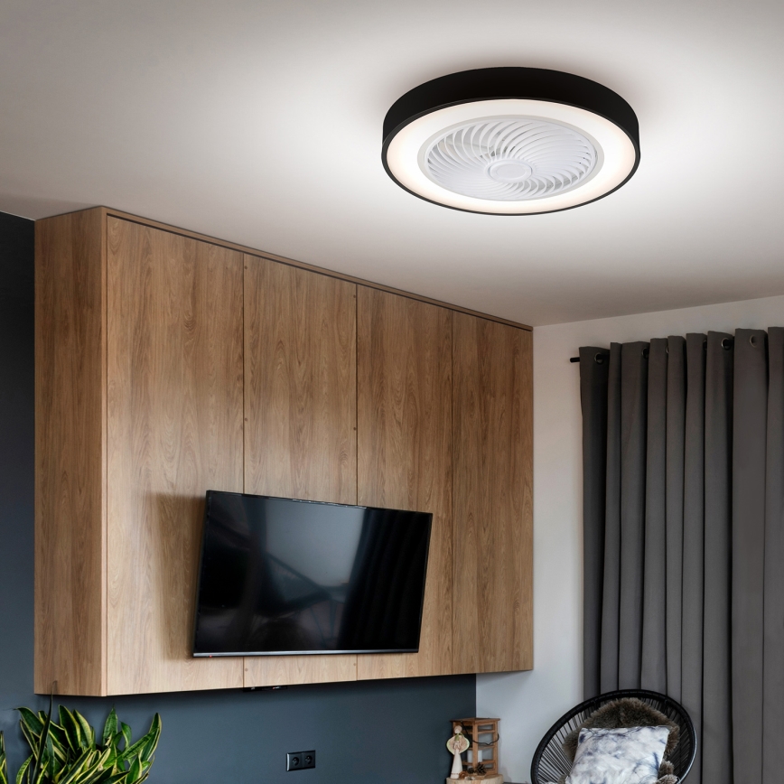 Brilagi - Plafoniera LED dimmerabile con ventilatore, 30W/230V, 3000-6500K, Ø 50 cm, nero + telecomando
