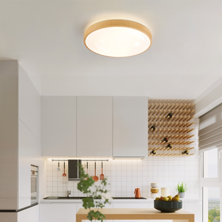 Brilagi - Plafoniera dimmerabile a LED GLASS POOL DOUBLE LED/48W/230V 3000-6000K 40 cm finitura effetto legno + telecomando