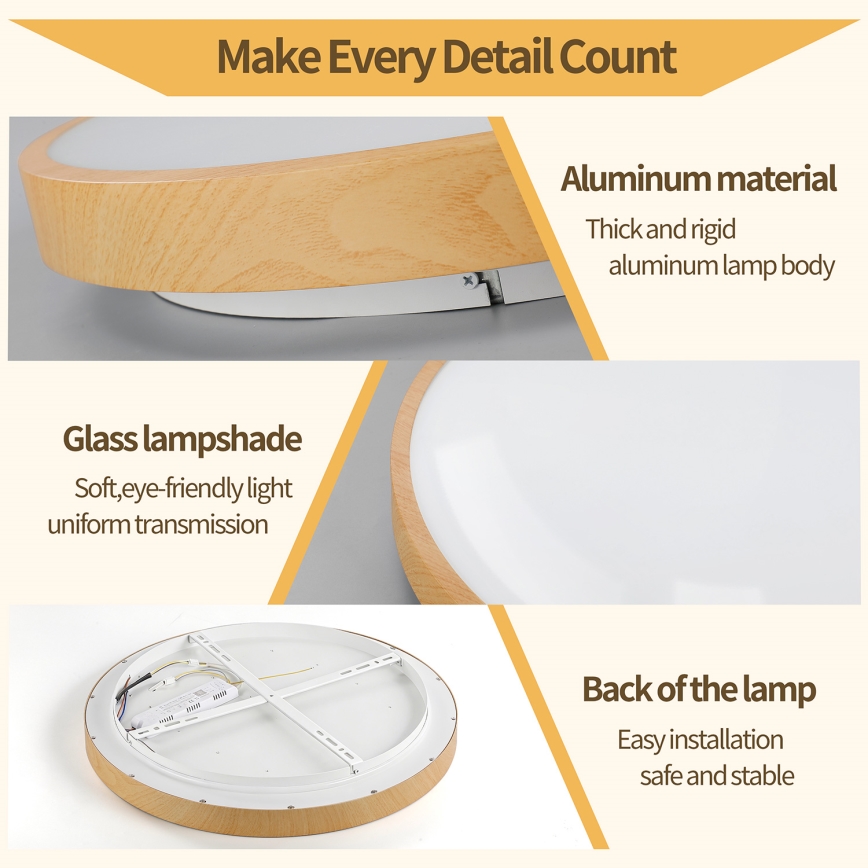 Brilagi - Plafoniera dimmerabile a LED GLASS POOL DOUBLE LED/48W/230V 3000-6000K 40 cm finitura effetto legno + telecomando