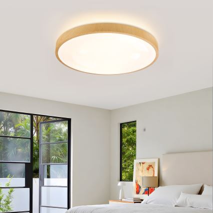 Brilagi - Plafoniera dimmerabile a LED GLASS POOL DOUBLE LED/60W/230V 3000-6000K 50 cm finitura effetto legno + telecomando