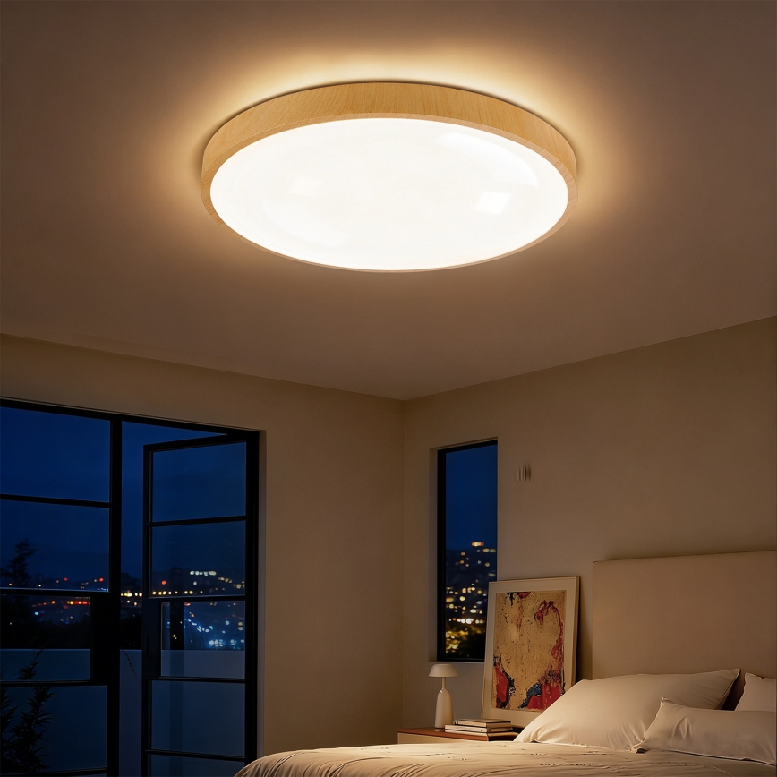 Brilagi - Plafoniera dimmerabile a LED GLASS POOL DOUBLE LED/60W/230V 3000-6000K 50 cm finitura effetto legno + telecomando