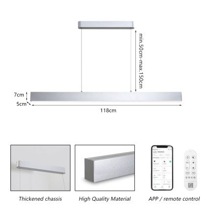 Brilagi - Lampada LED dimmerabile con cavo SLEEKLINE SMART LED/40W/230V 3000-6000K Wi-Fi Tuya argento + telecomando