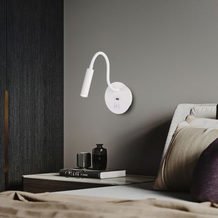 Brilagi - LED Lampada flessibile da muro con porta USB MAYA LED/3W/230V 4000K bianco