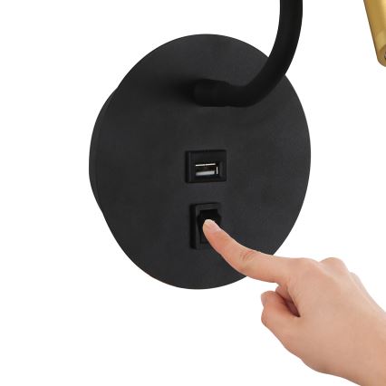 Brilagi - LED Lampada flessibile da muro con porta USB MAYA LED/3W/230V 4000K nero/oro