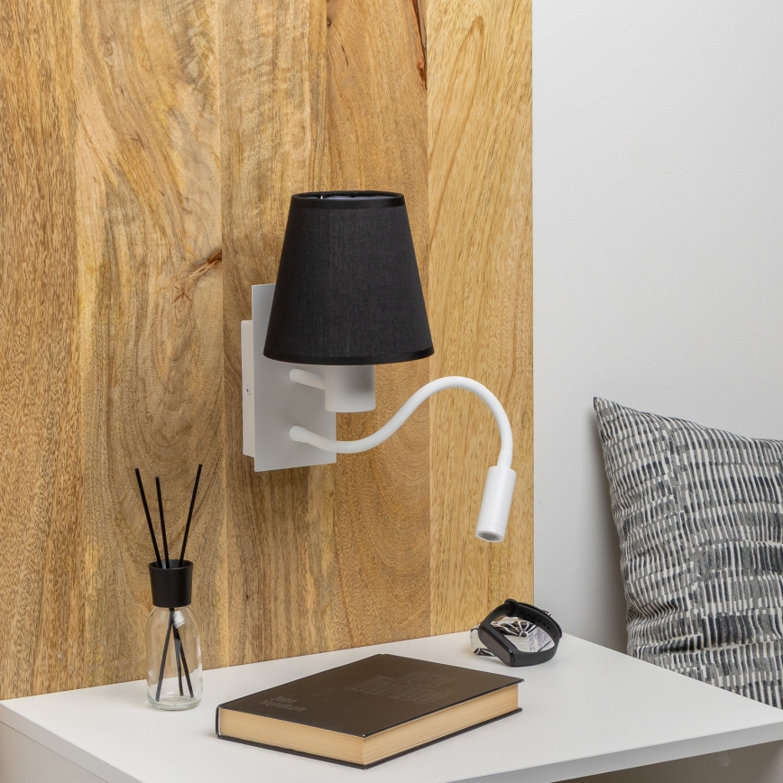 Brilagi - LED Lampada flessibile da muro NUBILA 1xE27/25W/230V + LED/3W bianco/nero