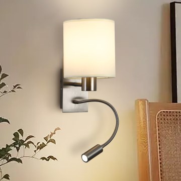 Brilagi - LED Lampada flessibile da muro NUBILA 1xE27/25W/230V + LED/3W cromo opaco/color crema