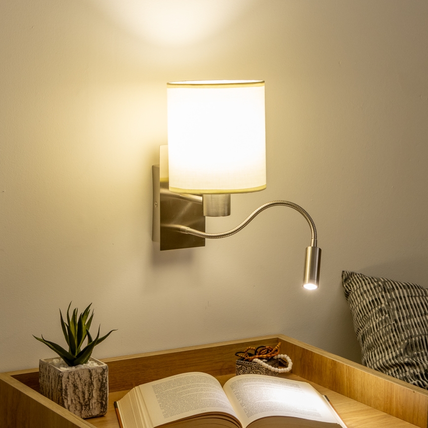 Brilagi - LED Lampada flessibile da muro NUBILA 1xE27/25W/230V + LED/3W cromo opaco/color crema