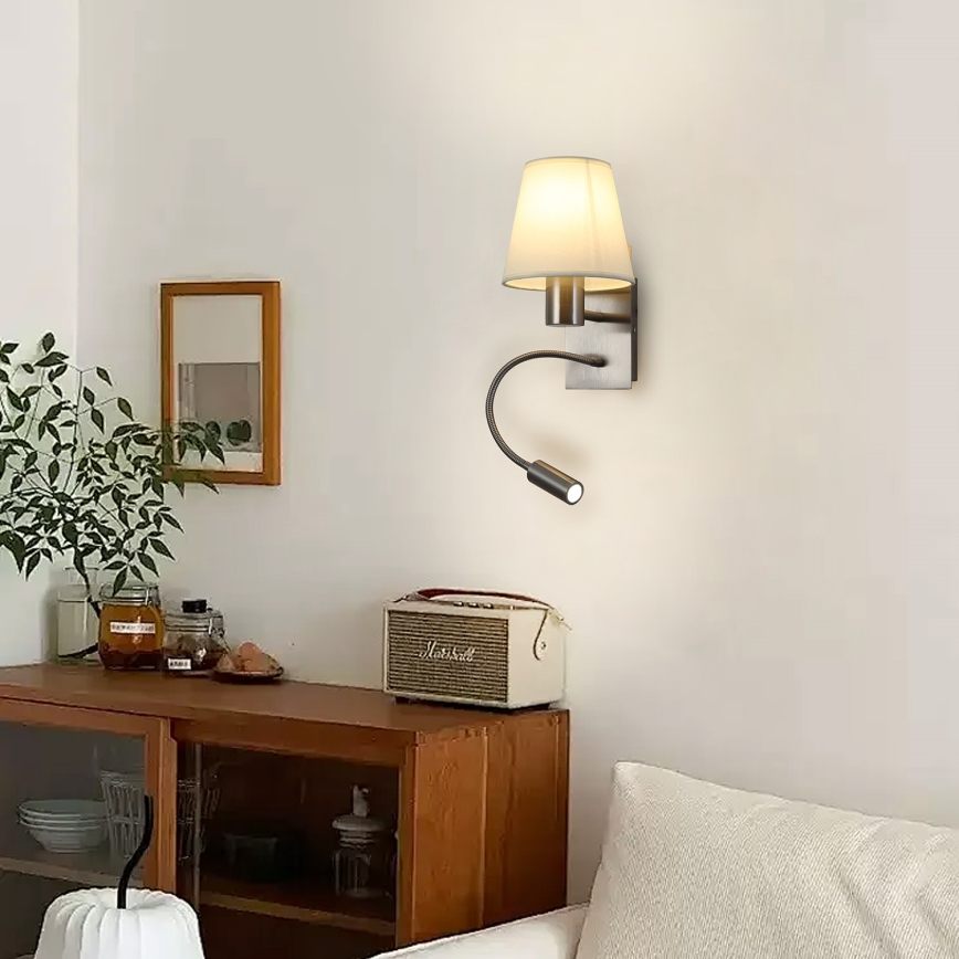 Brilagi - LED Lampada flessibile da muro NUBILA 1xE27/25W/230V + LED/3W cromo opaco/color crema