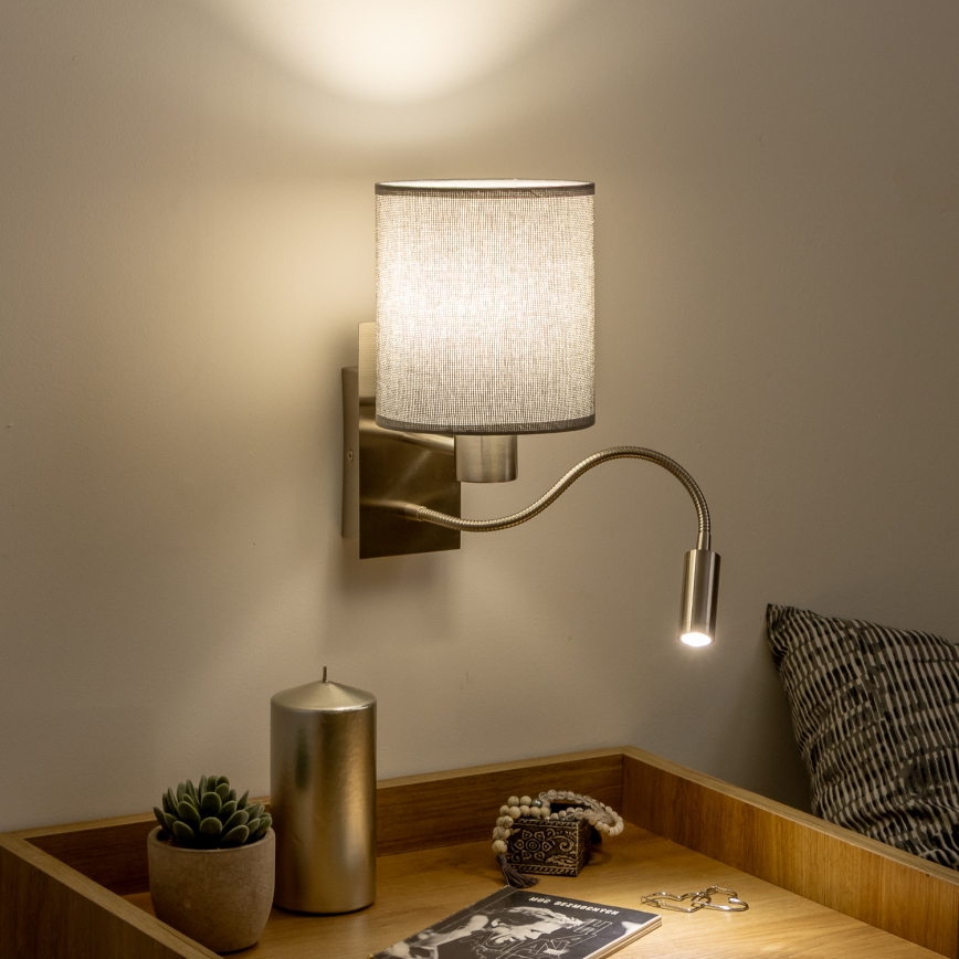 Brilagi - LED Lampada flessibile da muro NUBILA 1xE27/25W/230V + LED/3W cromo opaco/grigio