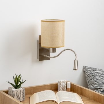 Brilagi - LED Lampada flessibile da muro NUBILA 1xE27/25W/230V + LED/3W cromo opaco/marrone chiaro