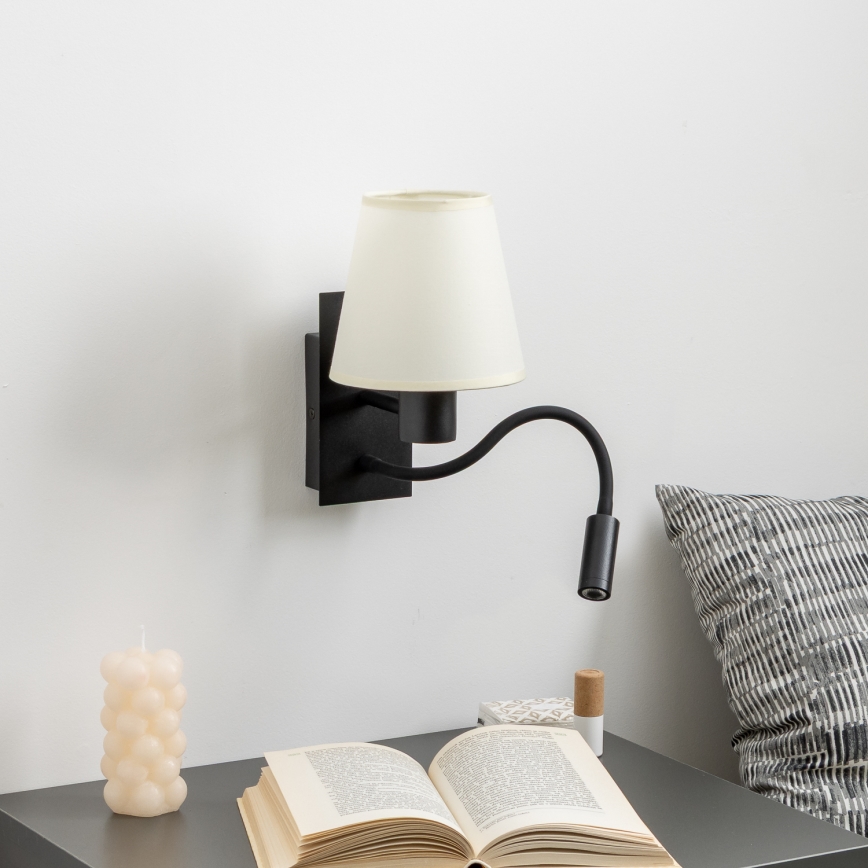Brilagi - LED Lampada flessibile da muro NUBILA 1xE27/25W/230V + LED/3W nero/color crema