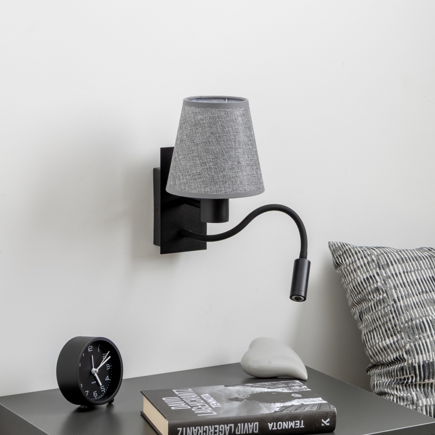 Brilagi - LED Lampada flessibile da muro NUBILA 1xE27/25W/230V + LED/3W nero/grigio