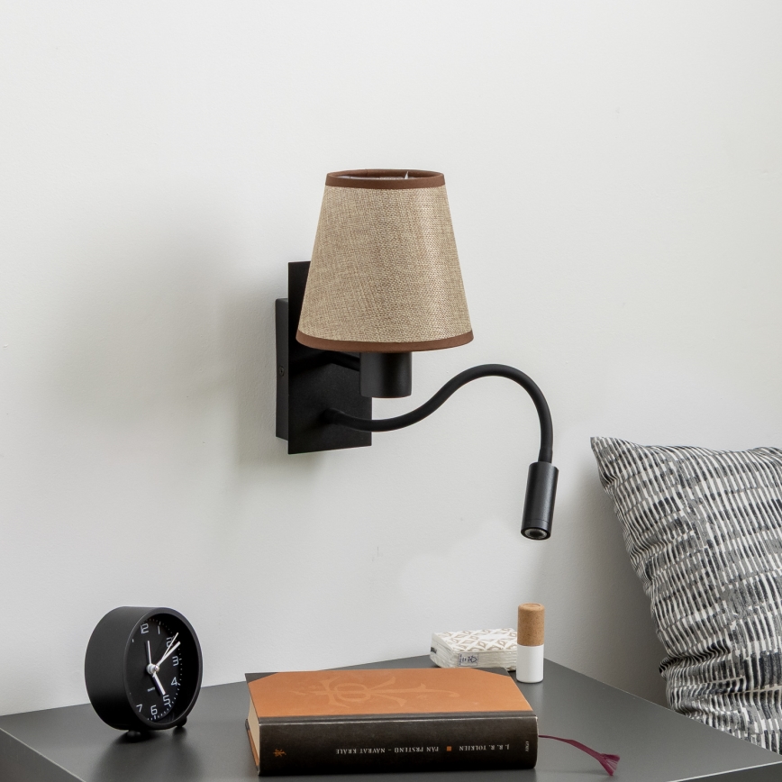 Brilagi - LED Lampada flessibile da muro NUBILA 1xE27/25W/230V + LED/3W nero/marrone
