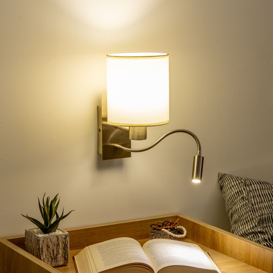 Brilagi - LED Lampada flessibile da muro NUBILA 1xE27/25W/230V + LED/3W ottone/color crema