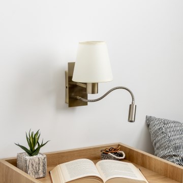 Brilagi - LED Lampada flessibile da muro NUBILA 1xE27/25W/230V + LED/3W ottone/color crema