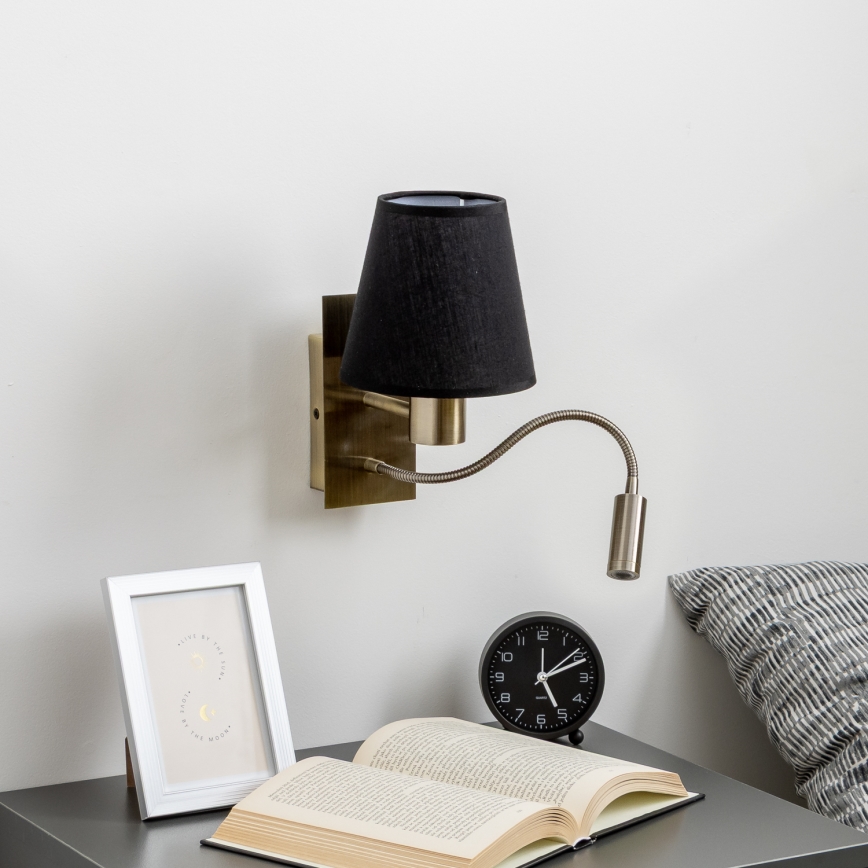 Brilagi - LED Lampada flessibile da muro NUBILA 1xE27/25W/230V + LED/3W ottone/nero