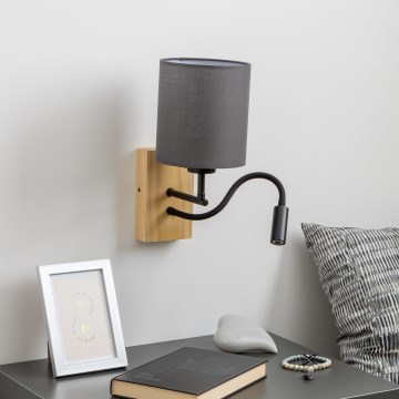 Brilagi - LED Lampada flessibile da muro NUBILA WOOD 1xE27/25W/230V + LED/3W quercia/antracite