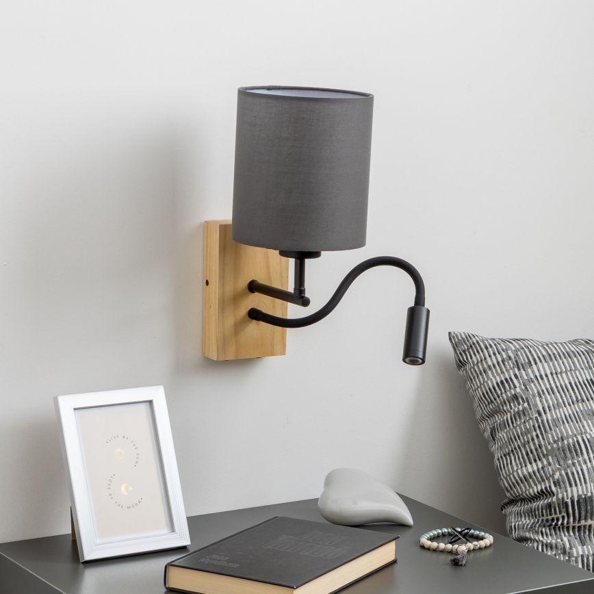 Brilagi - LED Lampada flessibile da muro NUBILA WOOD 1xE27/25W/230V + LED/3W quercia/antracite