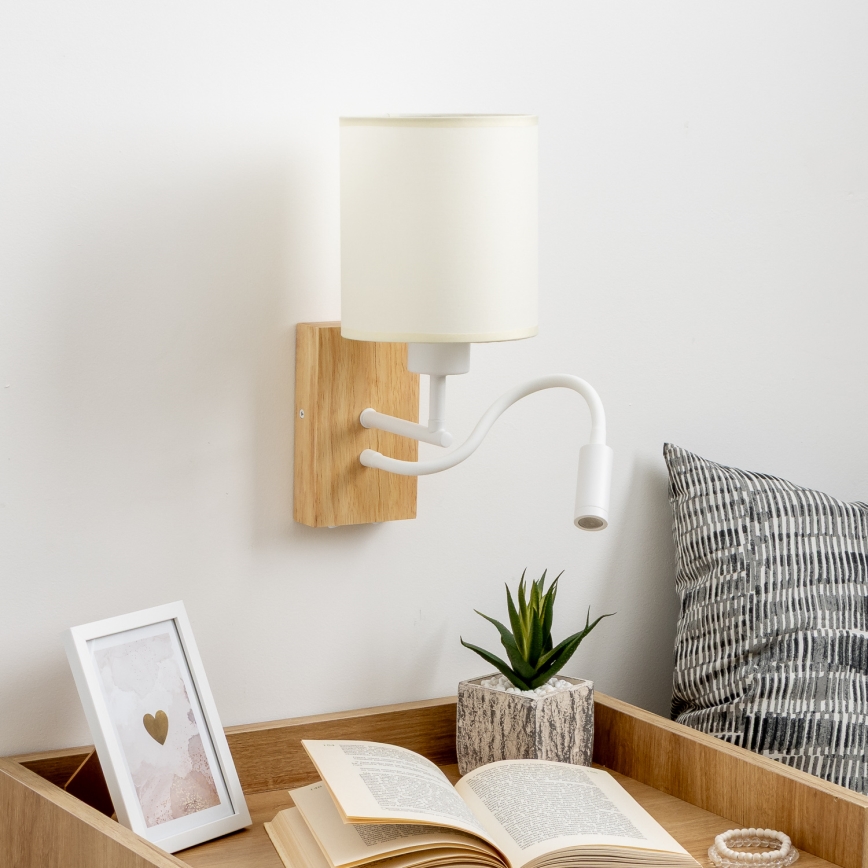 Brilagi - LED Lampada flessibile da muro NUBILA WOOD 1xE27/25W/230V + LED/3W quercia/bianco/color crema