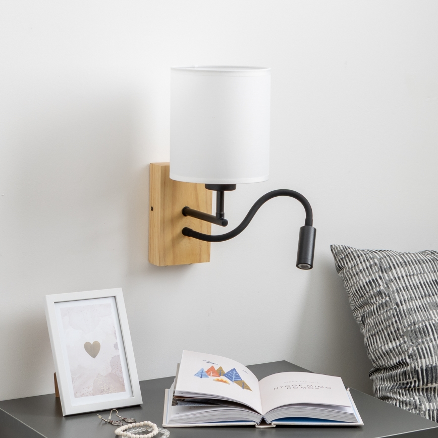Brilagi - LED Lampada flessibile da muro NUBILA WOOD 1xE27/25W/230V + LED/3W quercia/bianco
