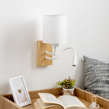 Brilagi - LED Lampada flessibile da muro NUBILA WOOD 1xE27/25W/230V + LED/3W quercia/bianco