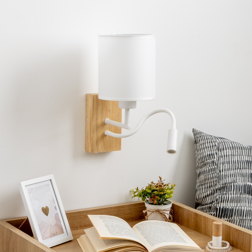 Brilagi - LED Lampada flessibile da muro NUBILA WOOD 1xE27/25W/230V + LED/3W quercia/bianco
