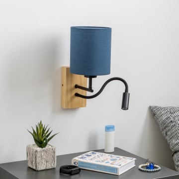 Brilagi - LED Lampada flessibile da muro NUBILA WOOD 1xE27/25W/230V + LED/3W quercia/blu scuro