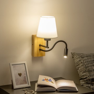 Brilagi - LED Lampada flessibile da muro NUBILA WOOD 1xE27/25W/230V + LED/3W quercia/color crema