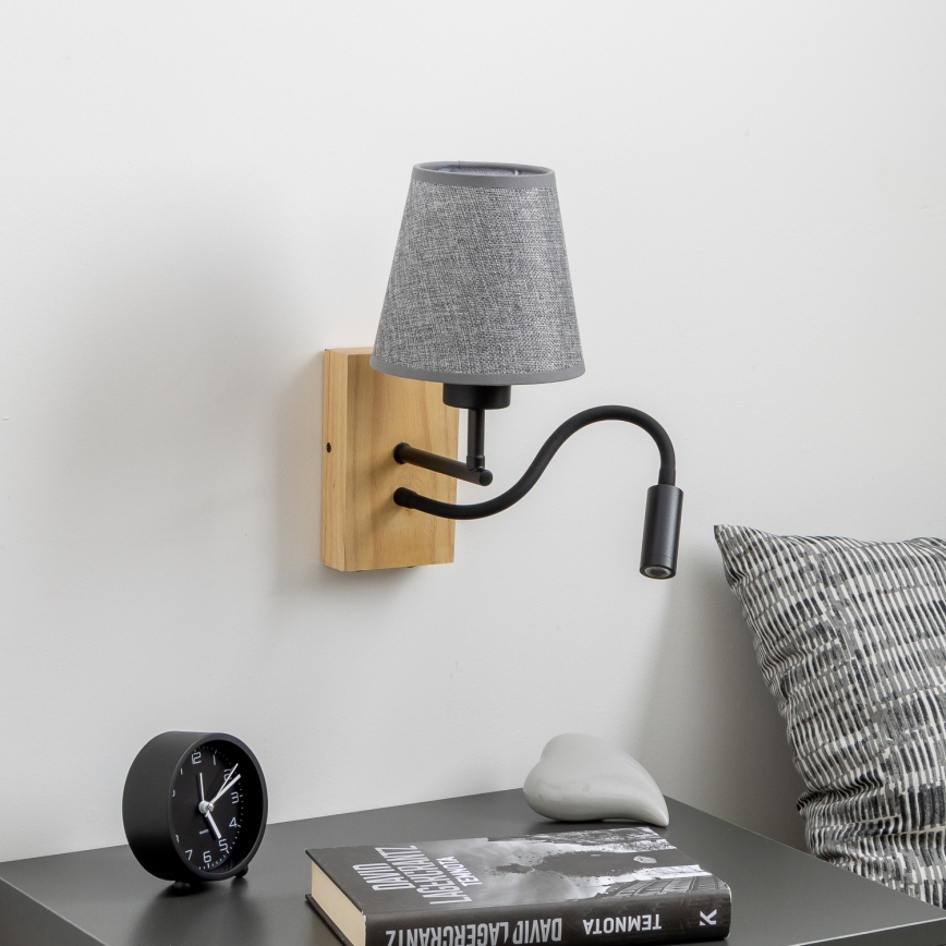 Brilagi - LED Lampada flessibile da muro NUBILA WOOD 1xE27/25W/230V + LED/3W quercia/grigio