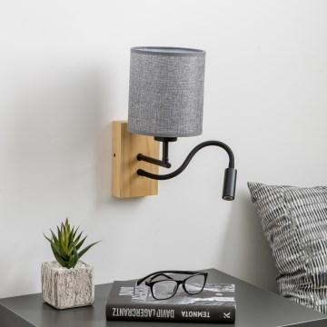 Brilagi - LED Lampada flessibile da muro NUBILA WOOD 1xE27/25W/230V + LED/3W quercia/grigio