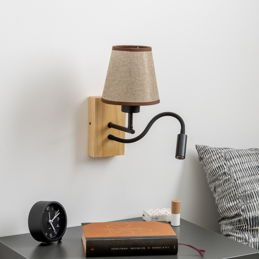 Brilagi - LED Lampada flessibile da muro NUBILA WOOD 1xE27/25W/230V + LED/3W quercia/marrone