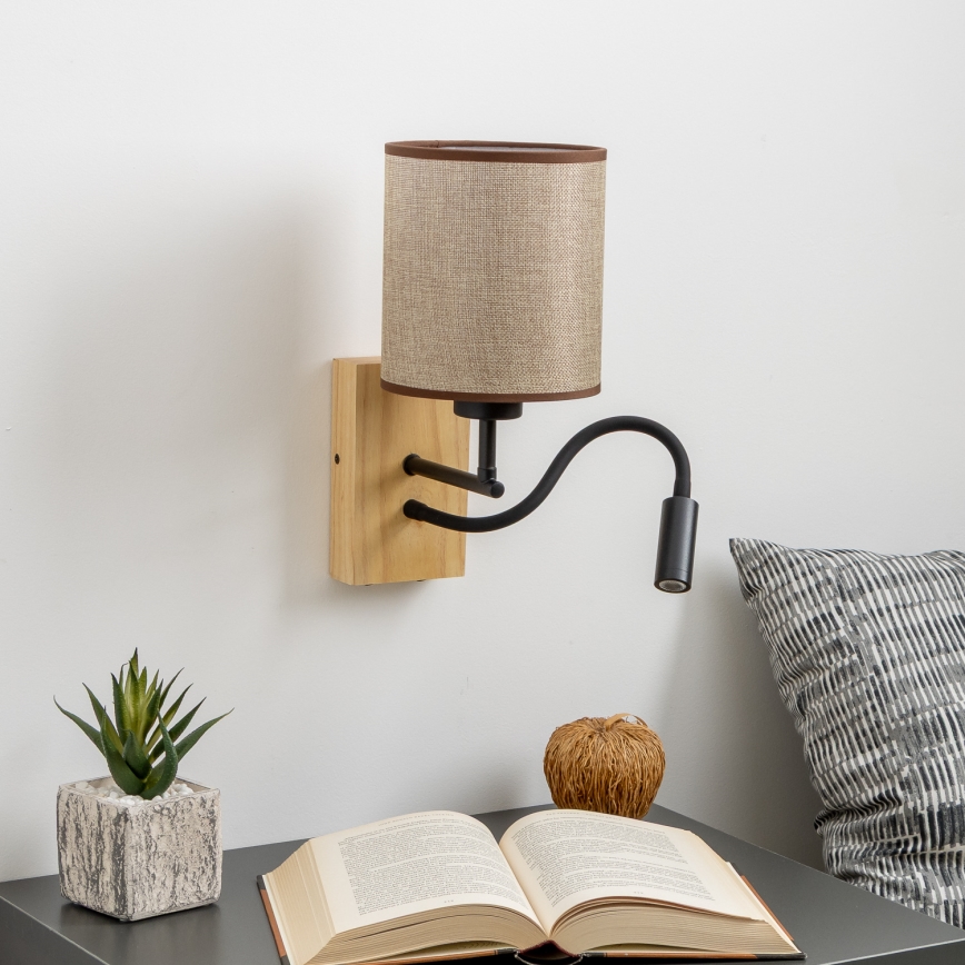 Brilagi - LED Lampada flessibile da muro NUBILA WOOD 1xE27/25W/230V + LED/3W quercia/marrone