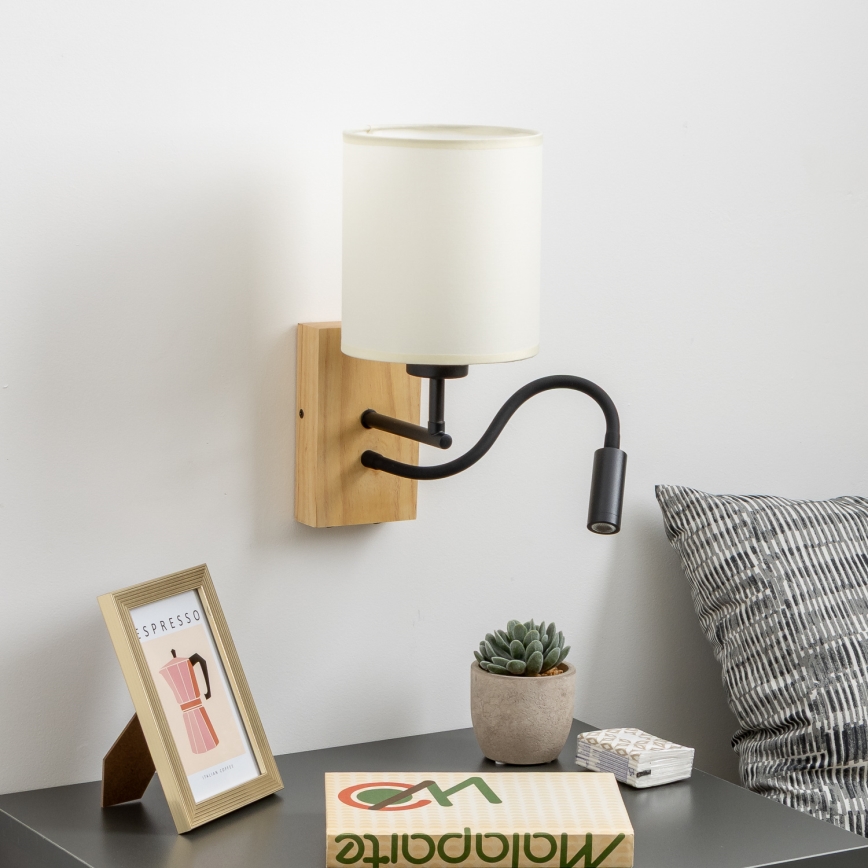 Brilagi - LED Lampada flessibile da muro NUBILA WOOD 1xE27/25W/230V + LED/3W quercia/nero/color crema