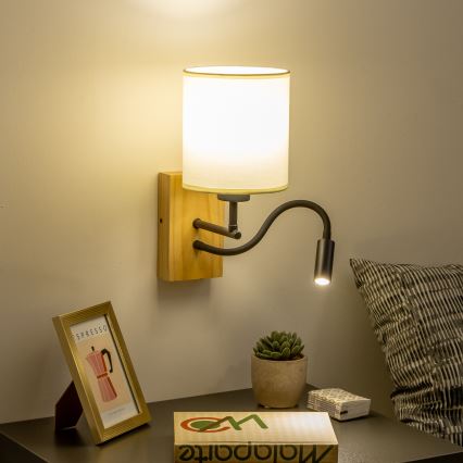 Brilagi - LED Lampada flessibile da muro NUBILA WOOD 1xE27/25W/230V + LED/3W quercia/nero/color crema