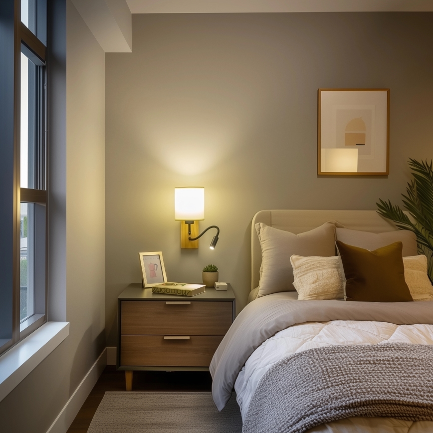 Brilagi - LED Lampada flessibile da muro NUBILA WOOD 1xE27/25W/230V + LED/3W quercia/nero/color crema