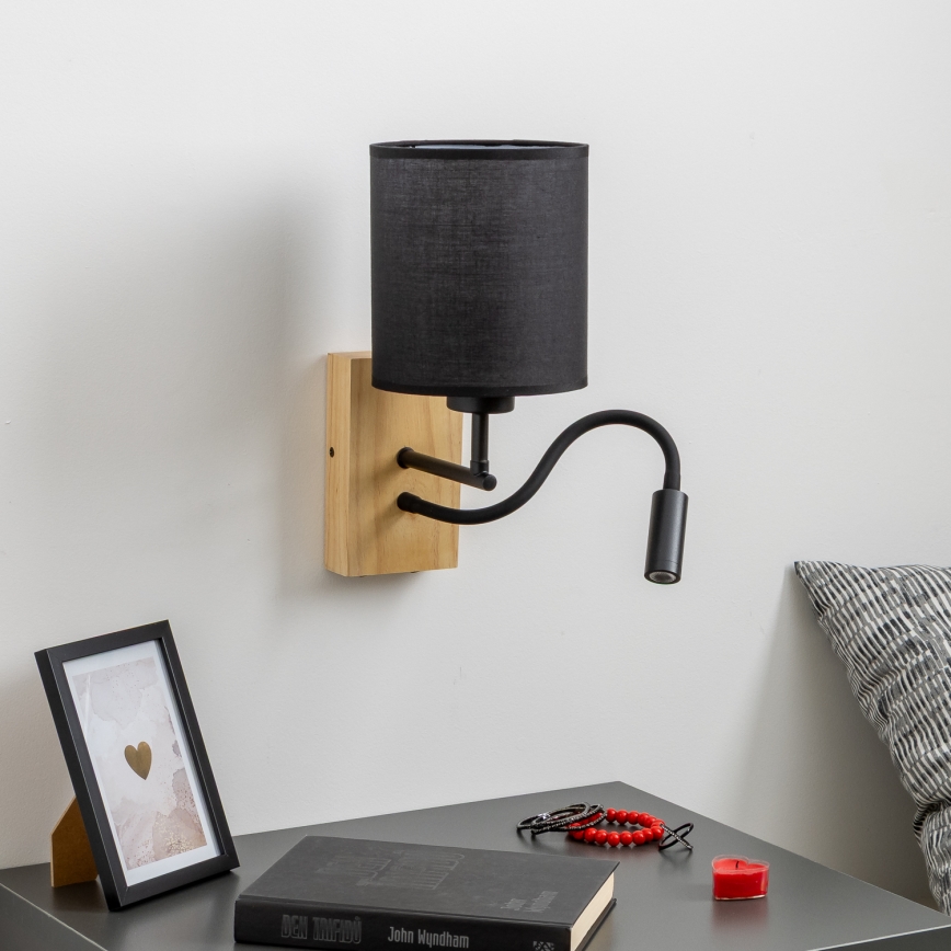Brilagi - LED Lampada flessibile da muro NUBILA WOOD 1xE27/25W/230V + LED/3W quercia/nero