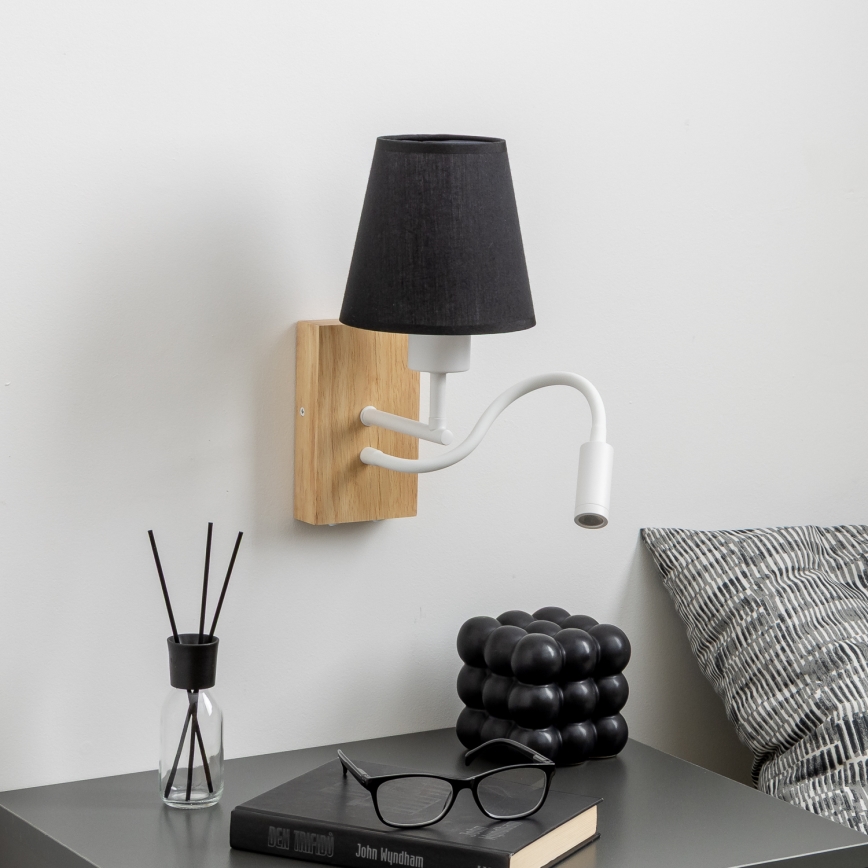 Brilagi - LED Lampada flessibile da muro NUBILA WOOD 1xE27/25W/230V + LED/3W quercia/nero