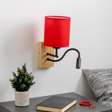 Brilagi - LED Lampada flessibile da muro NUBILA WOOD 1xE27/25W/230V + LED/3W quercia/rosso