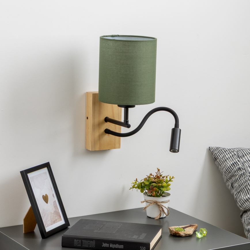 Brilagi - LED Lampada flessibile da muro NUBILA WOOD 1xE27/25W/230V + LED/3W quercia/verde